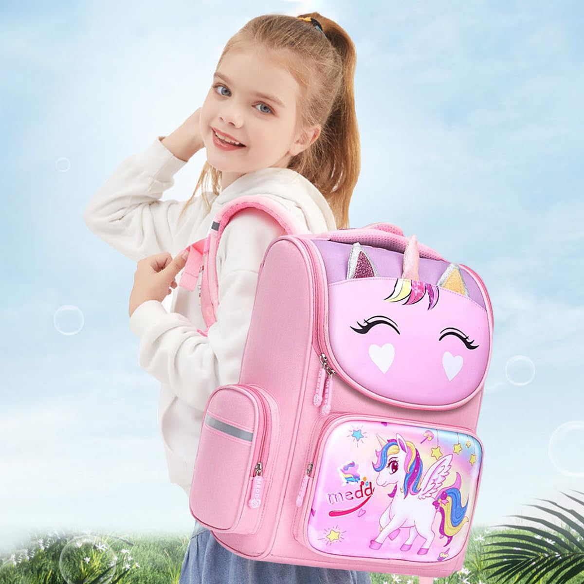 PALAY® School Backpack for Girls Kids, Unicorn School Backpack Kids Large Capacity Girls Backpack for School, Travel, Camping, Burden-relief School Backpack for Kids (1-5 Grade) - Pink