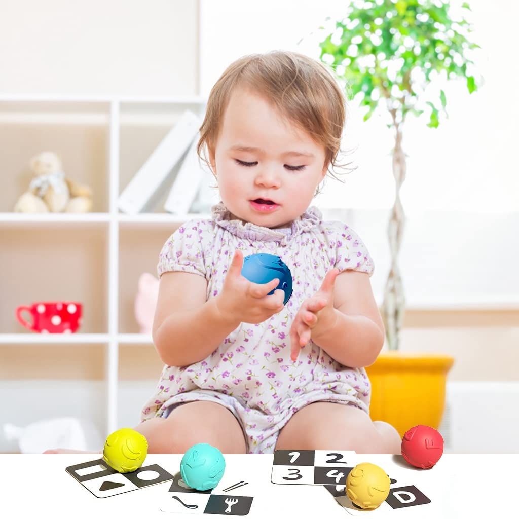 PATPAT Squeeze Ball Toys for Baby Sensory Play with 6 Color Balls and Flash Cards | Visual Development