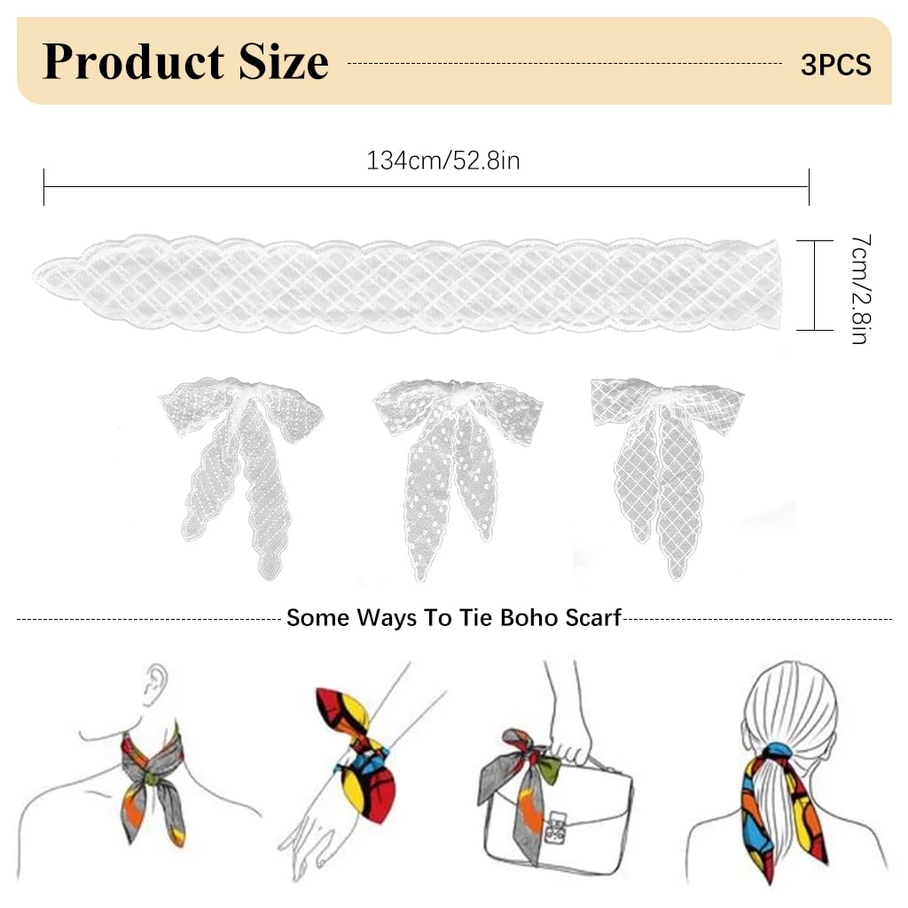 SANNIDHI Head Scarf for Women with White Lace Design 3Pcs Set 51 in Long | Elegant Styling