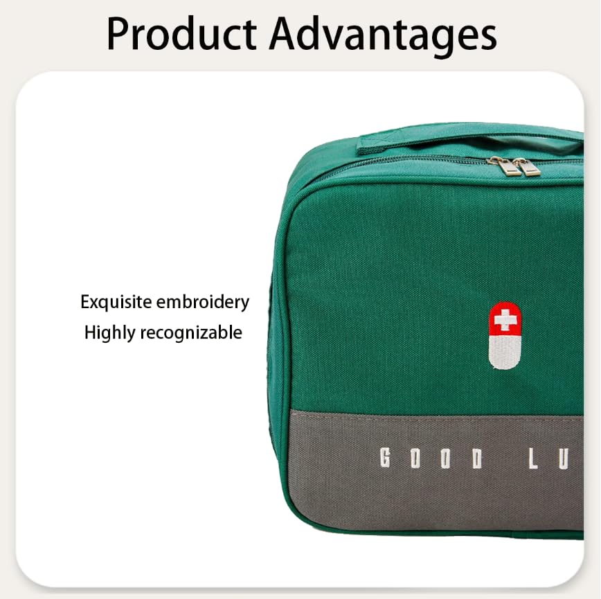 Zibuyu Medicine Organizer for Travel and Home with Dual Bag Set and Pill Compartments | Green