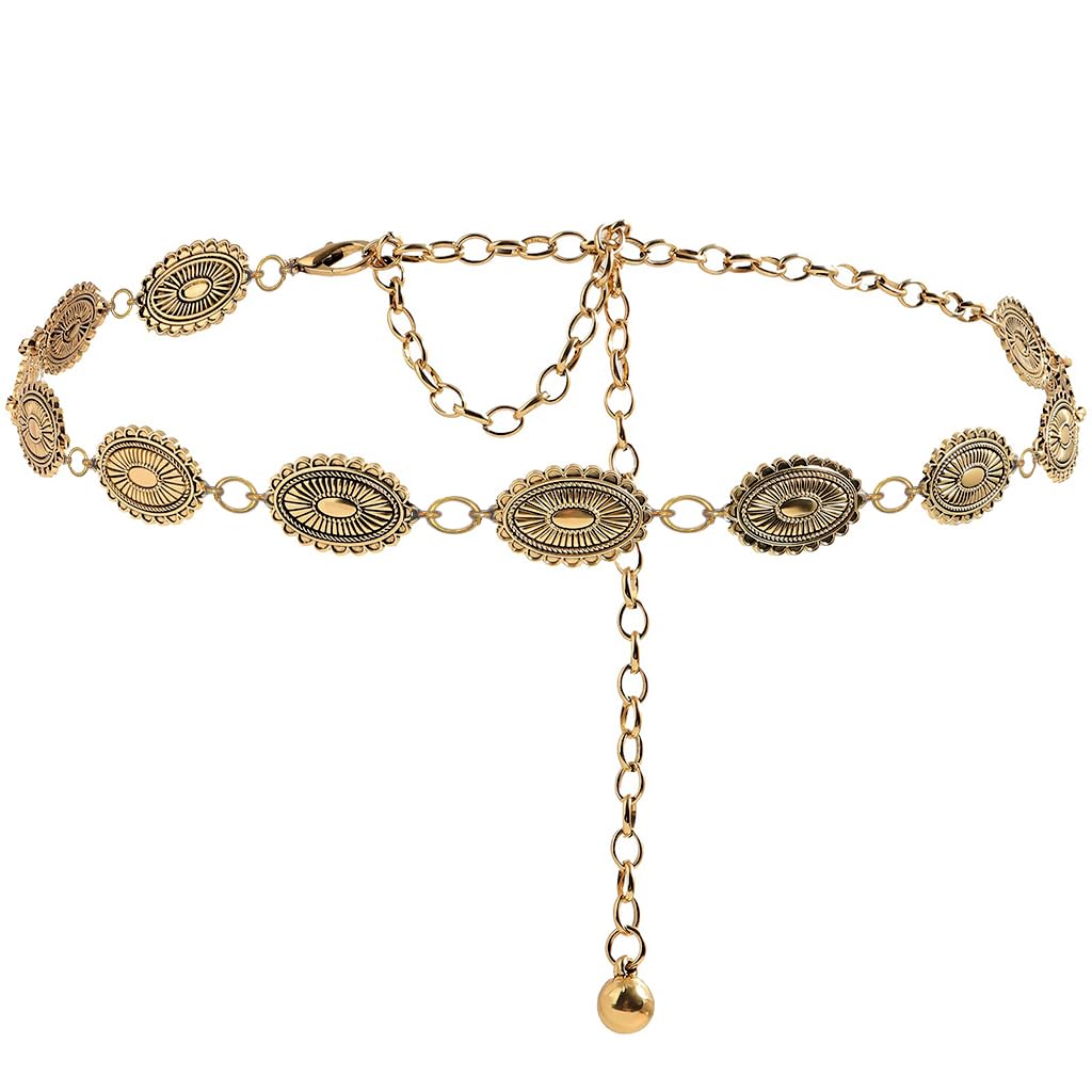 ZIBUYU Waist Chain for Saree featuring Adjustable Metal Buckle 63cm+50cm | Golden Hip Belt