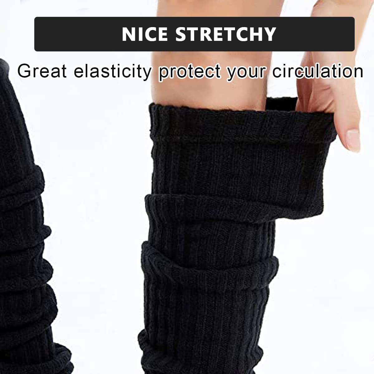 PALAY® Leg Warmers for Women Juniors Fashion Ribbed Knitted Calf Length Stocking Boot Socks Cuffs Fall Winter Leg Warmer for Party Sports Yoga (Black)