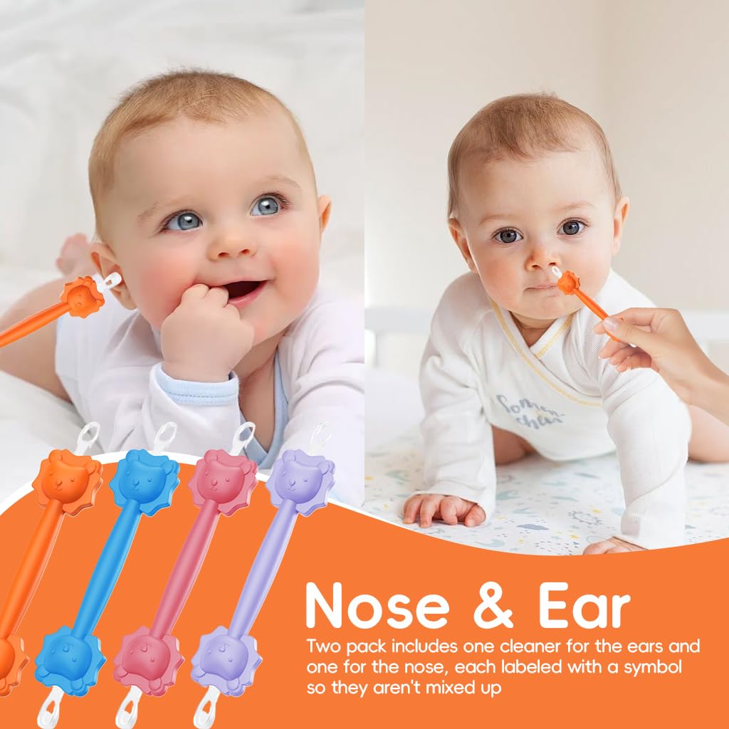 SNOWIE SOFT Baby Nasal Booger Cleaning Tool with Dual Head & Soft Silicone | 4Pcs Reusable Set for Newborns and Kids