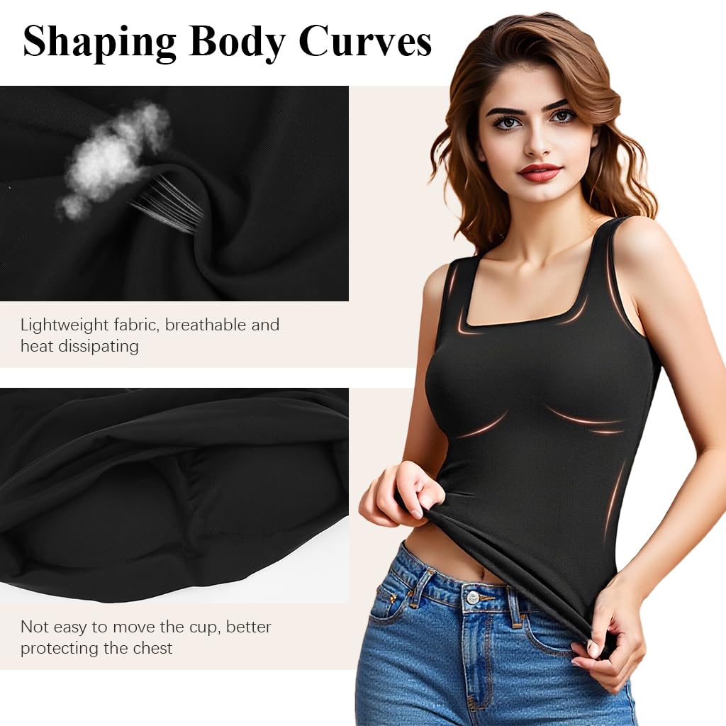 SANNIDHI Women's Shelf Bra Camisole Tops with Double Layer Support and Breathable Cotton | Versatile Black Sleeveless Tank for Everyday Comfort