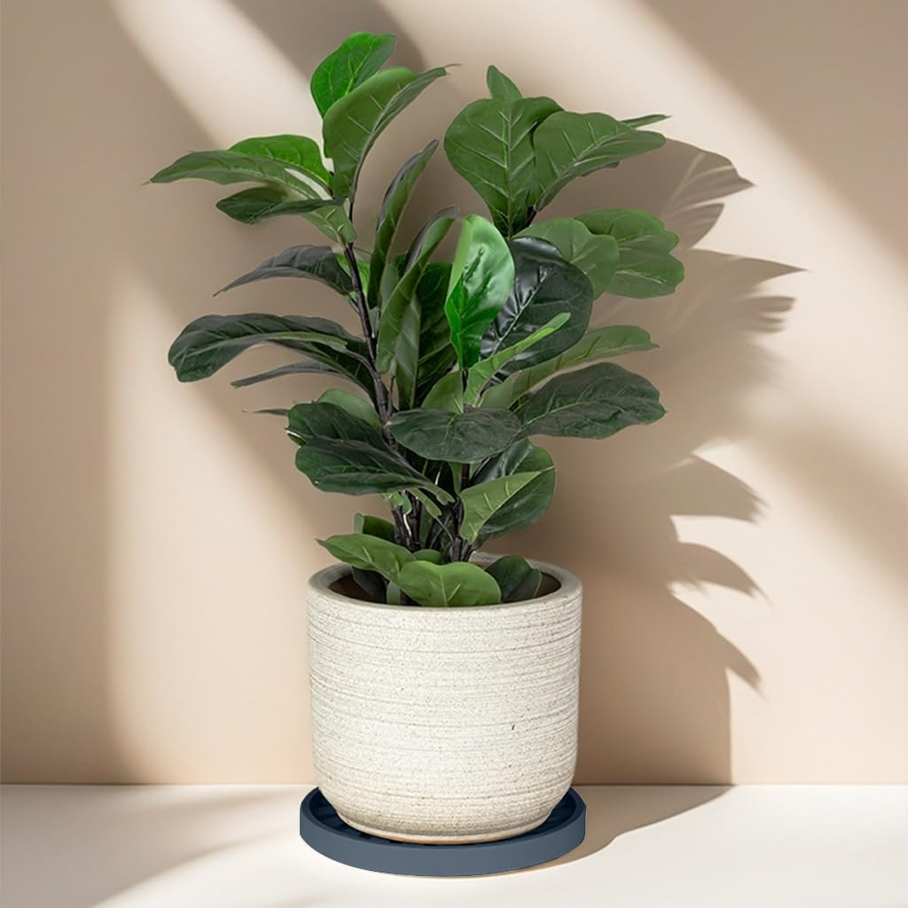 HASTHIP Plant Pot Stand for Indoor & Outdoor Use with 360° Wheels and Spiral Ridged Tray | 37 cm Grey PP Caddy