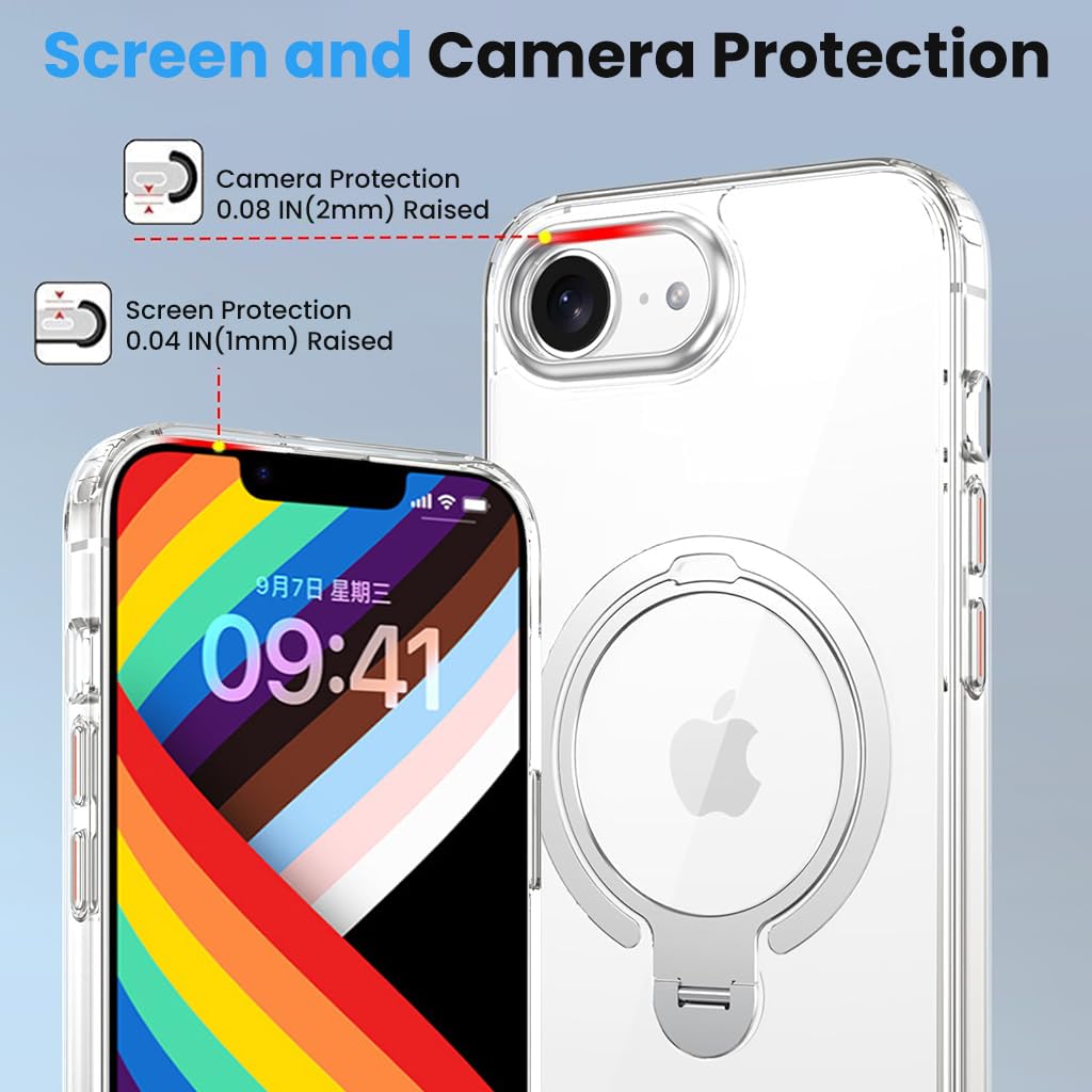 ZORBES iPhone 16E Clear Phone Case with 360° Rotatable Kickstand and Magnetic Charging Support
