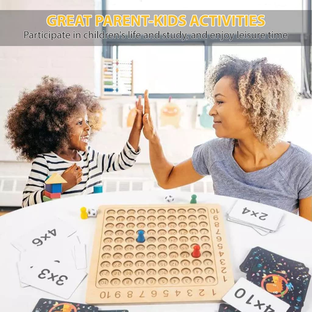 PATPAT® Wooden Math Multiplication Board with Dice and Card, Montessori Toy for Kid, Counting Toy Educational Multiplication Board Game for Toddlers Kids Over 3 Years Old to Practice Math Ability