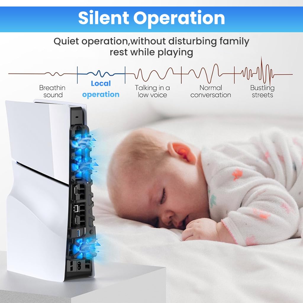 ZORBES LED Fan for PS5 Slim Console with 3 High-Speed Turbo Fans and USB 3.0 Port | Quiet Cooling Accessory