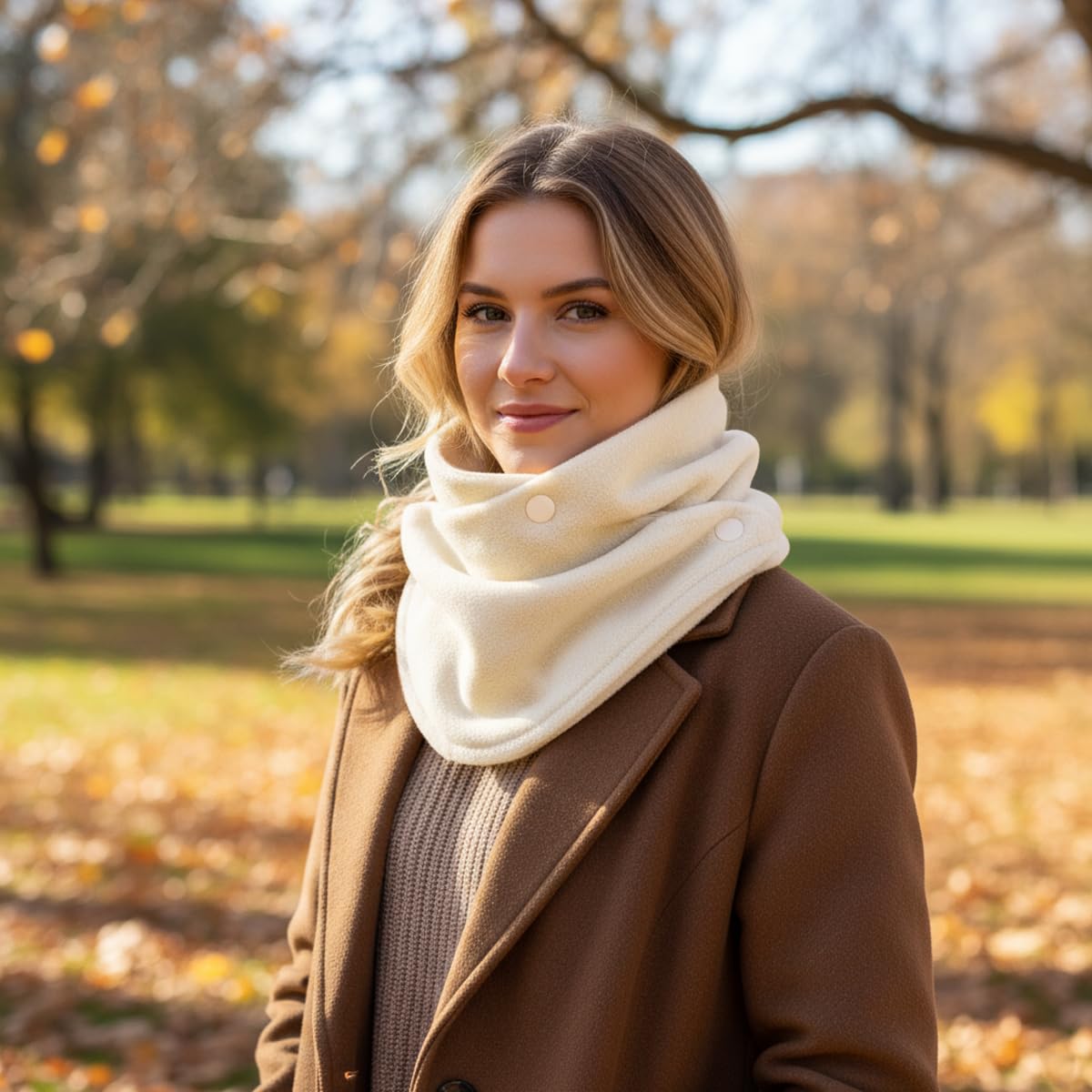 SANNIDHI Winter Scarf for Women and Men with Button Up Closure and Soft Polar Fleece | 2Pcs Thermal Neck Warmer in Black & Beige