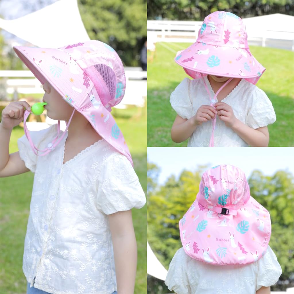 SNOWIE SOFT Wide Brim Sun Hat for Kids Girls with UPF 50+ Neck Flap and Whistle | Adjustable Chin Strap for 46–56 cm Head Size