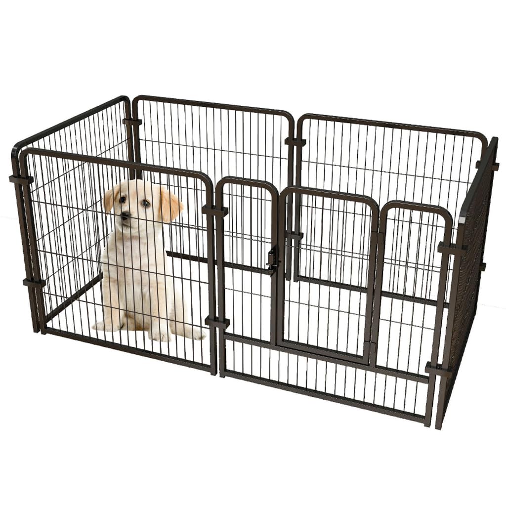 HASTHIP® Dog Playpen Metal Pet Playpen Free Assembly Indoor Pet Fence with Door Playpen for Dog Cat Playpen Indoor DIY Fence Foldable Pet Playpen for Small, Medium Sized Pet, 120x60x60cm, 6 Panels