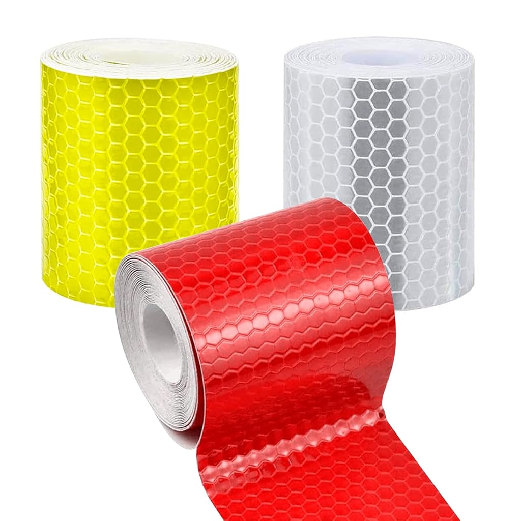 STHIRA® 3 Rolls Reflective Tape 50mm*3m Waterproof Reflective Warning Stickers High Intensity Self Adhesive Reflector Tape for Vehicles Road Bikes Helmets Safety Reminder (White Red Yellow)