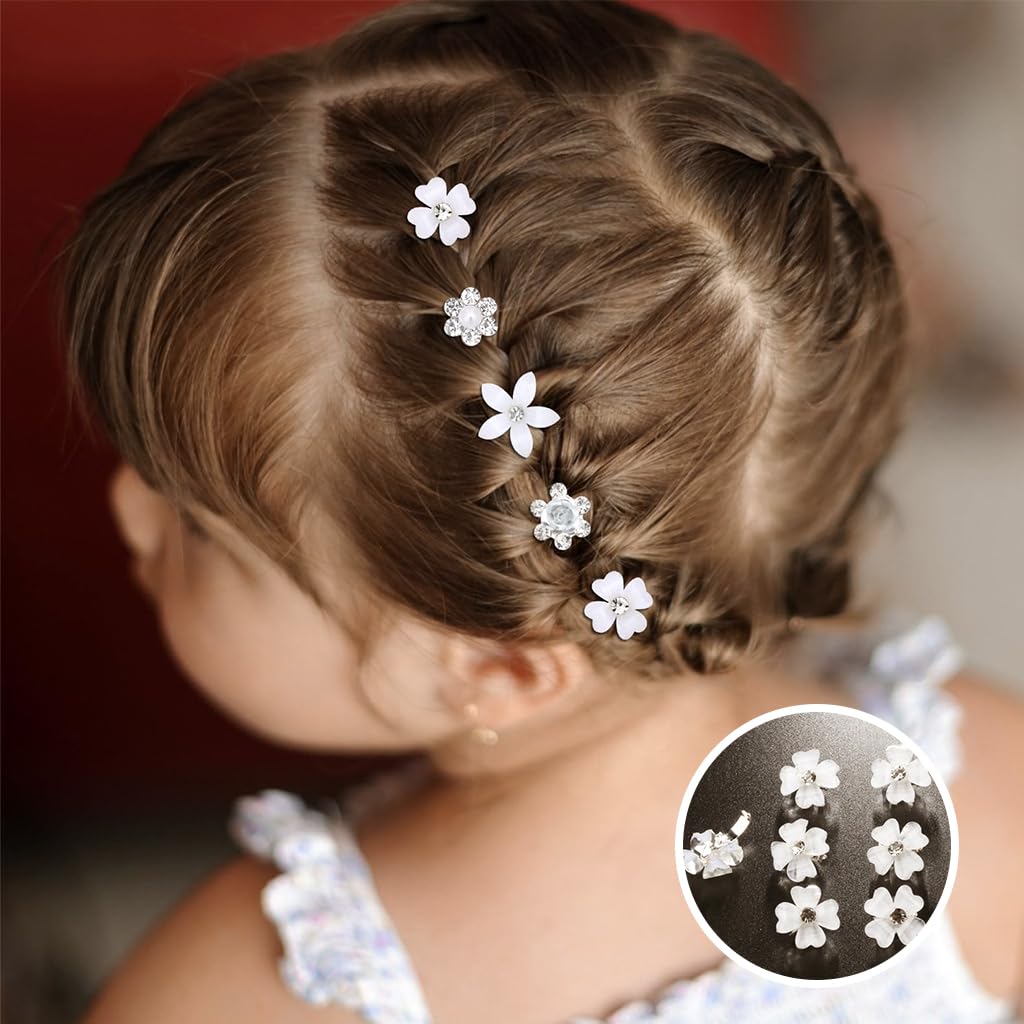MAYCREATE Hair Clips for Girls with Buckle Clamp Design and Rhinestone Floral Accents | 20pcs White Styling Barrettes