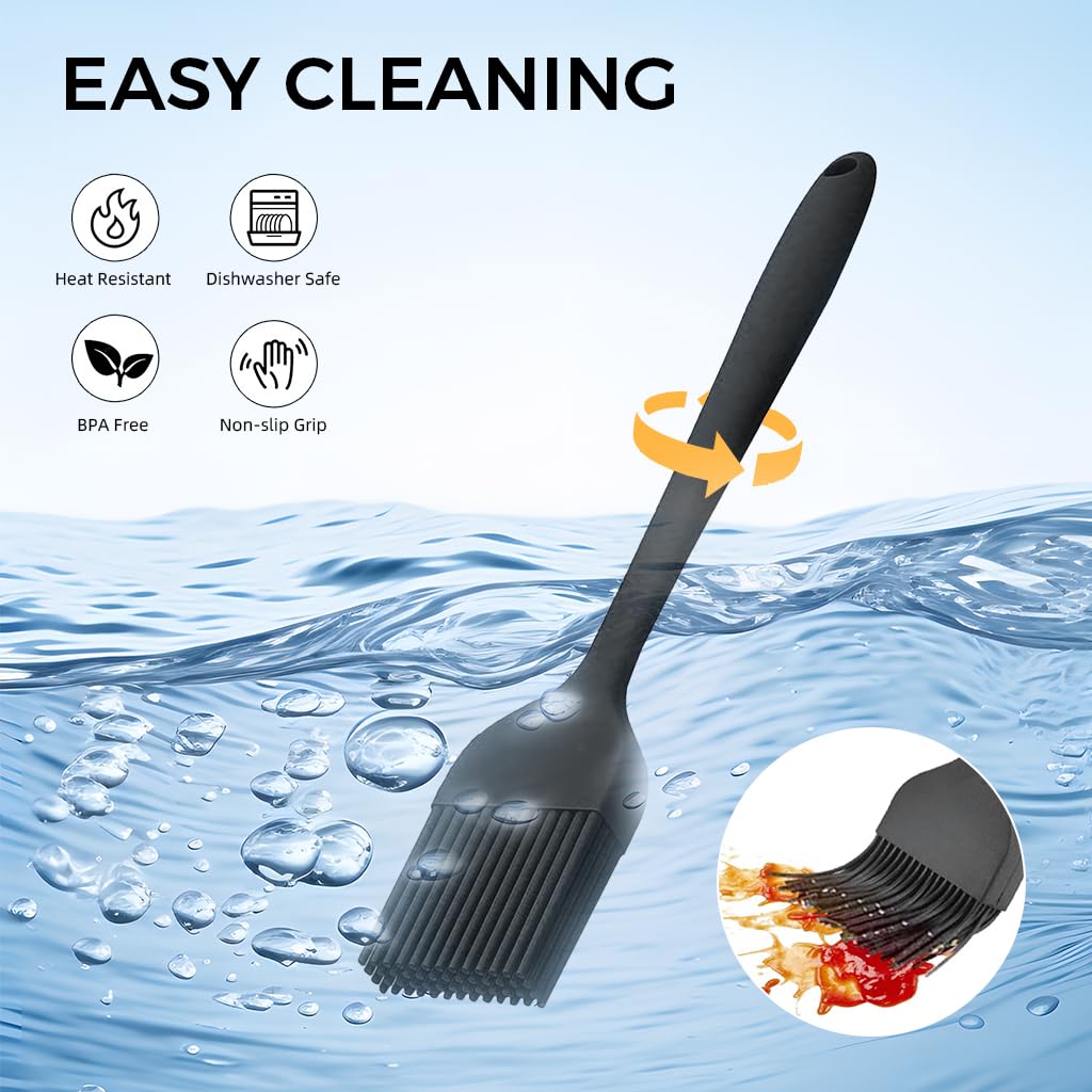 HASTHIP Silicone Oil Brush for Cooking and BBQ with 10.6 in Handle | 2Pcs Food Grade Heat Resistant Set
