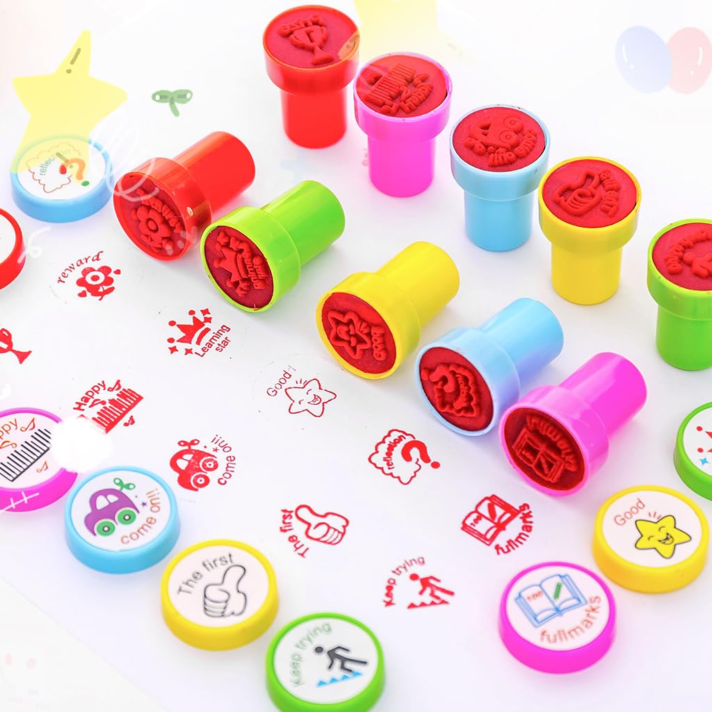 HASTHIP® Kids Reward Stamps 20Pcs Inspirational Themed Stamps for Kids Colorful Prizes Stamps Quick Dry Stamp for Kids Party Supplies Party Favors School Supplies