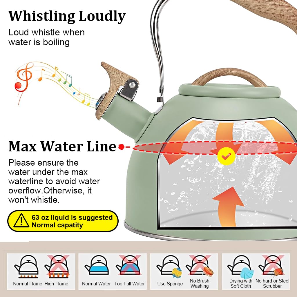 Supvox Tea Kettle for Stove and Induction featuring 3L Capacity with Whistling Spout and Anti Scald Handle