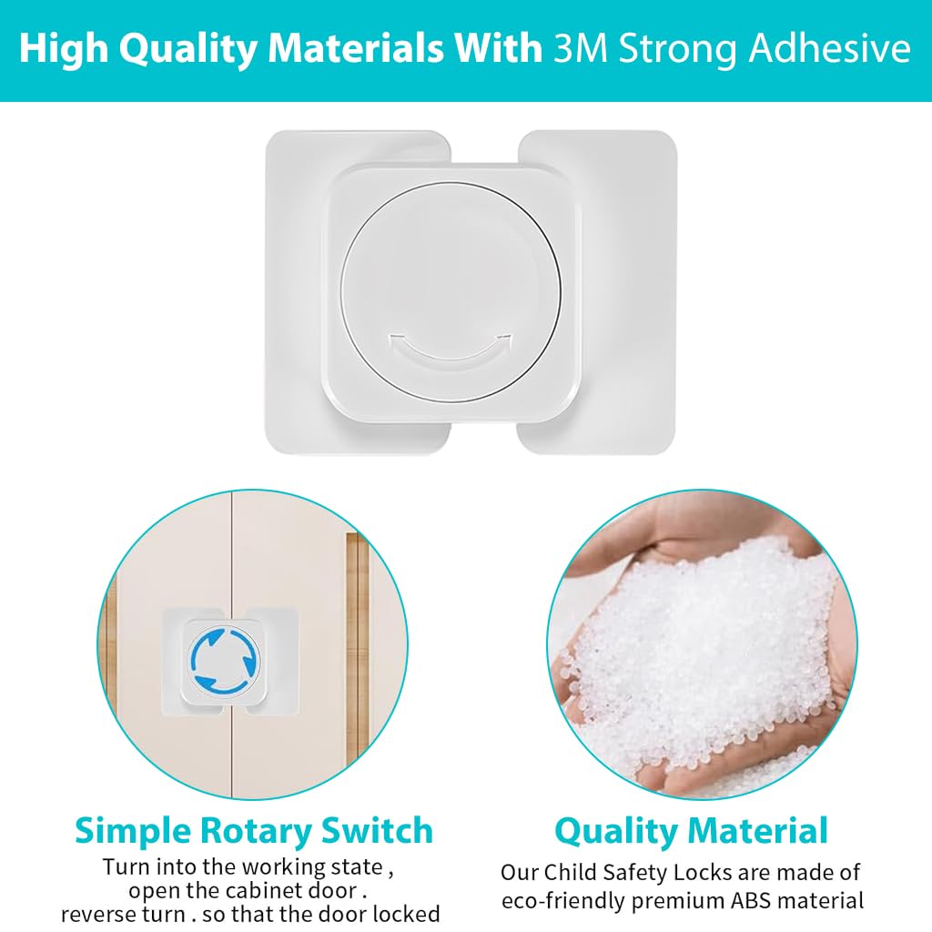 ZIBUYU Baby Safety Locks for Cabinets and Drawers with Rotatable Knob | 4PCS White Set