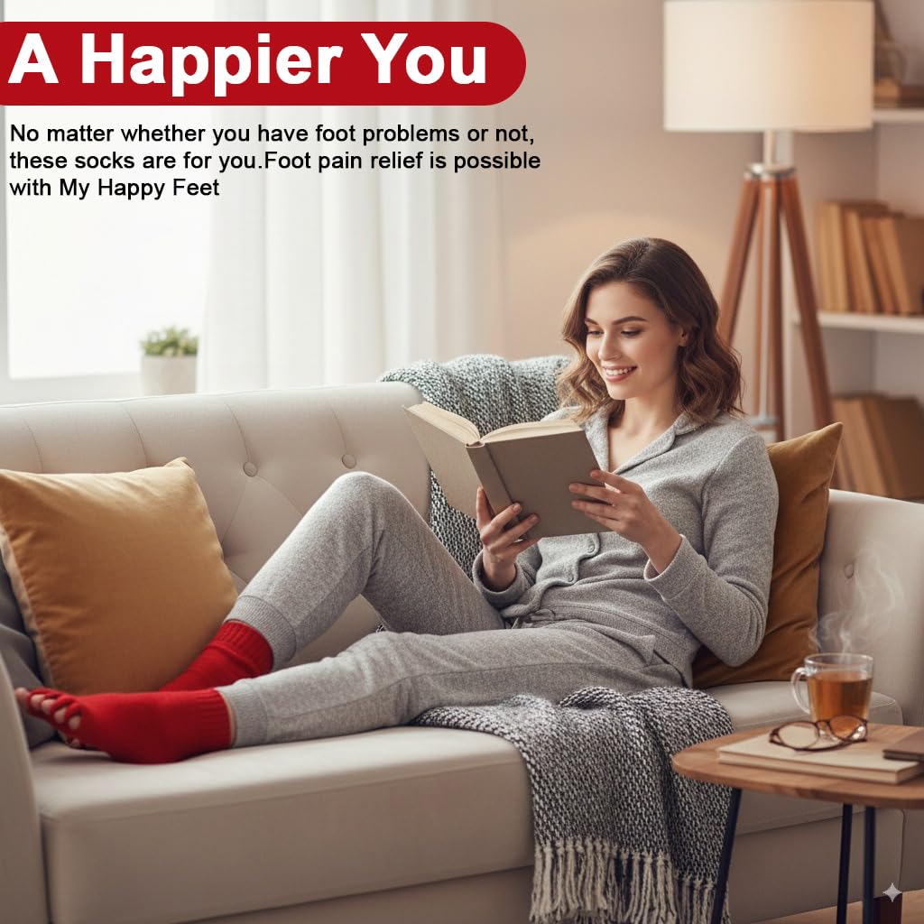 Zibuyu Toe Separator Socks for Yoga and Sports featuring Ergonomic Toe Dividers | Breathable Cotton Red Design for Men and Women