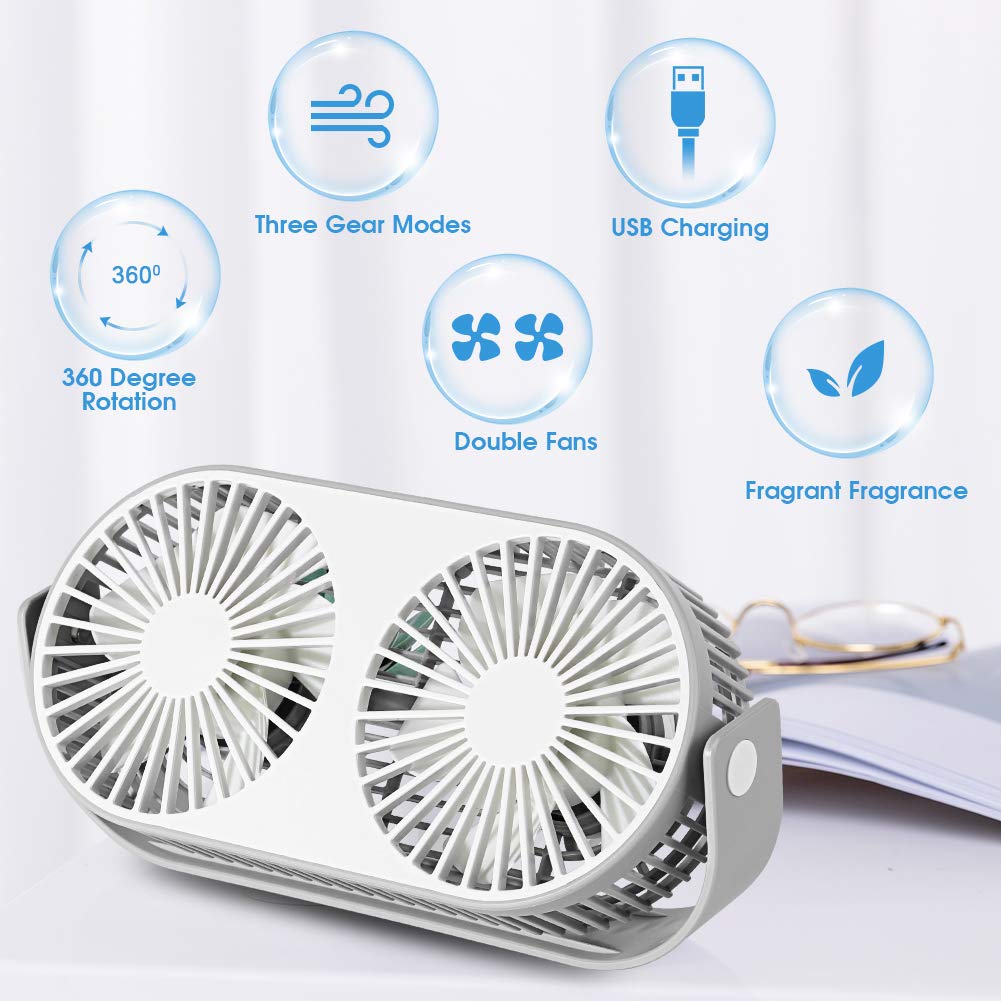 Verilux USB Fan for Home and Office with Dual Aromatherapy Cooling | 230×46×115mm Portable