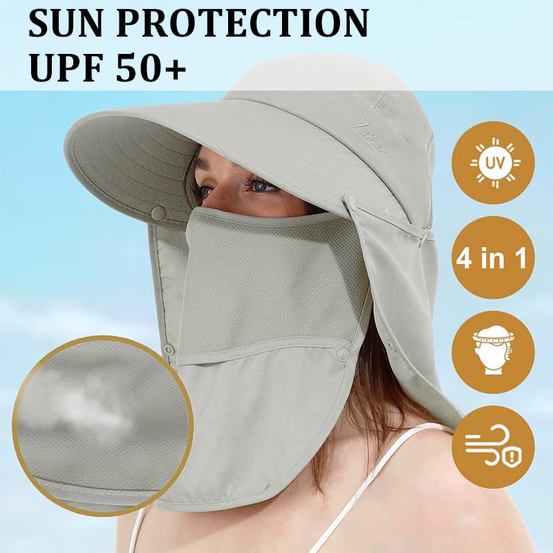GUSTAVE Hats for Women with 360° UV Protection and Detachable Neck Flap | Grey Summer Cap