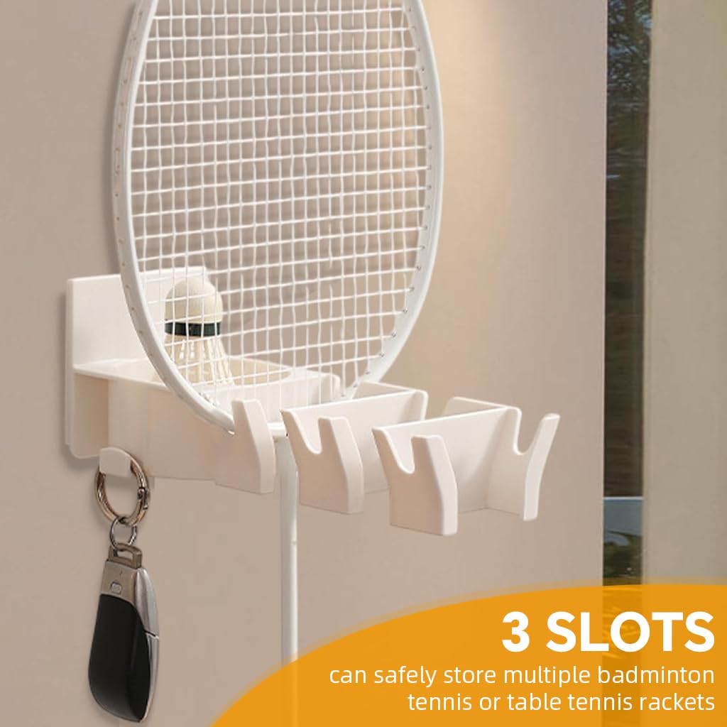 Proberos Badminton Racket Holder for Wall Mount Storage with 3 Slots & Dual Hooks | ABS Organizer for Home or Gym