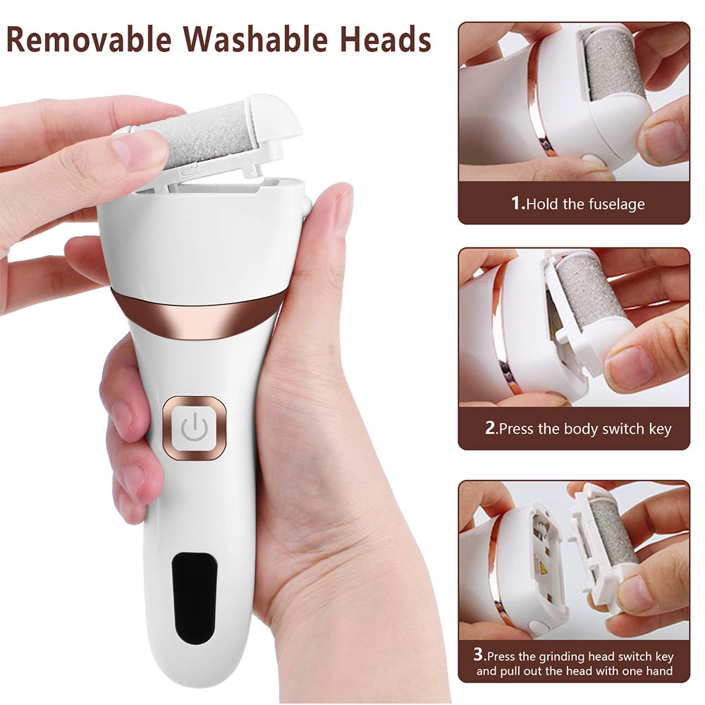 ELEPHANTBOAT Electric Callus Remover for Feet with 3 Quartz Heads and IPX7 Waterproof | Rechargeable 1200mAh Pedicure Tool