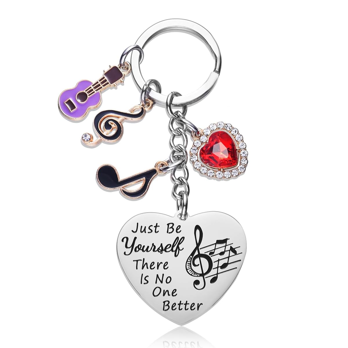 HASTHIP Keychain for Women featuring 1.38 in Heart Pendant with Silicone Guitar Charm | Gift for Girls and Friends