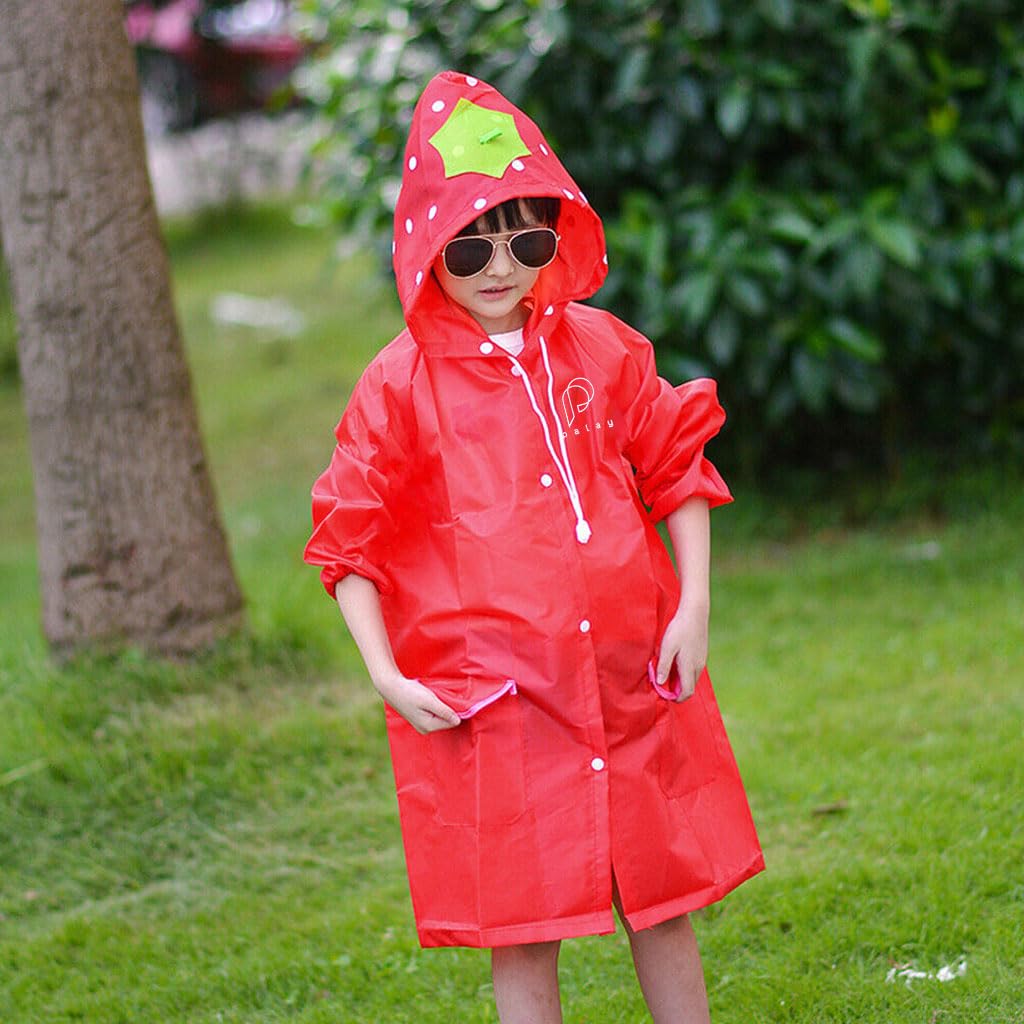 PALAY Raincoat for Kids with Hood and Pockets featuring 65cm Length Polyester Protection