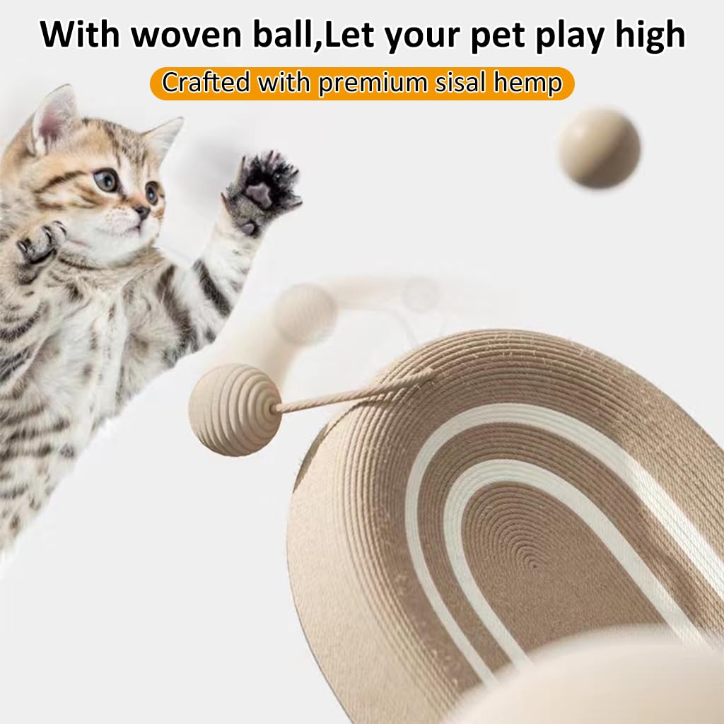 Qpets Cat Scratcher Bed for Sleeping and Play with Teaser Ball Toy 23.6 in Sisal Hemp | Cozy Rest Spot for Cats