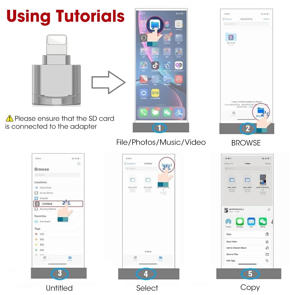 Verilux® Micro SD Card Reader for iPhone iPad, Micro SD/TF Card Reader Memory Card Reader for iPhone Plug and Play Card Reader for iPhone 13/12/Pro/11/X/XR/Max
