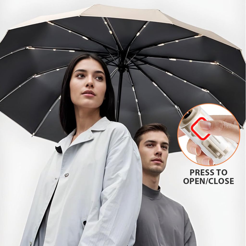 PALAY Umbrella for Sun Protection with 12 Fiberglass Ribs and Clear Handle | Beige Travel Use