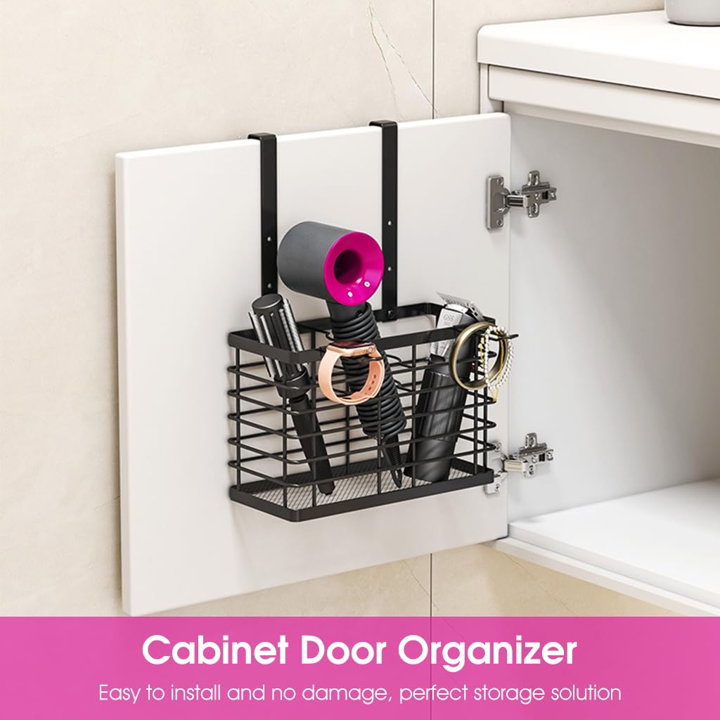 HASTHIP Hair Dryer Stand for Bathroom Organization with Screw Fixed Curved Hooks | Carbon Steel