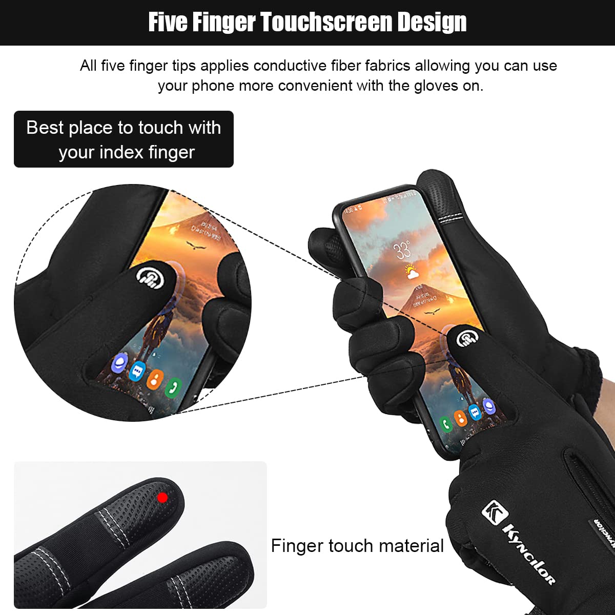 Gustave Waterproof Winter Gloves for Outdoor Activities with Touchscreen and Anti Slip Grip