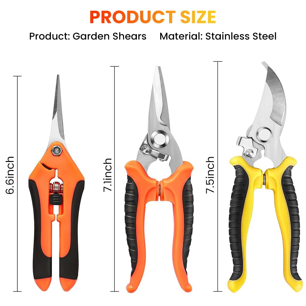 Supvox Gardening Scissor Set for Home Garden with 3Pcs 20cm Stainless Steel Shears | Plant Pruning Tools
