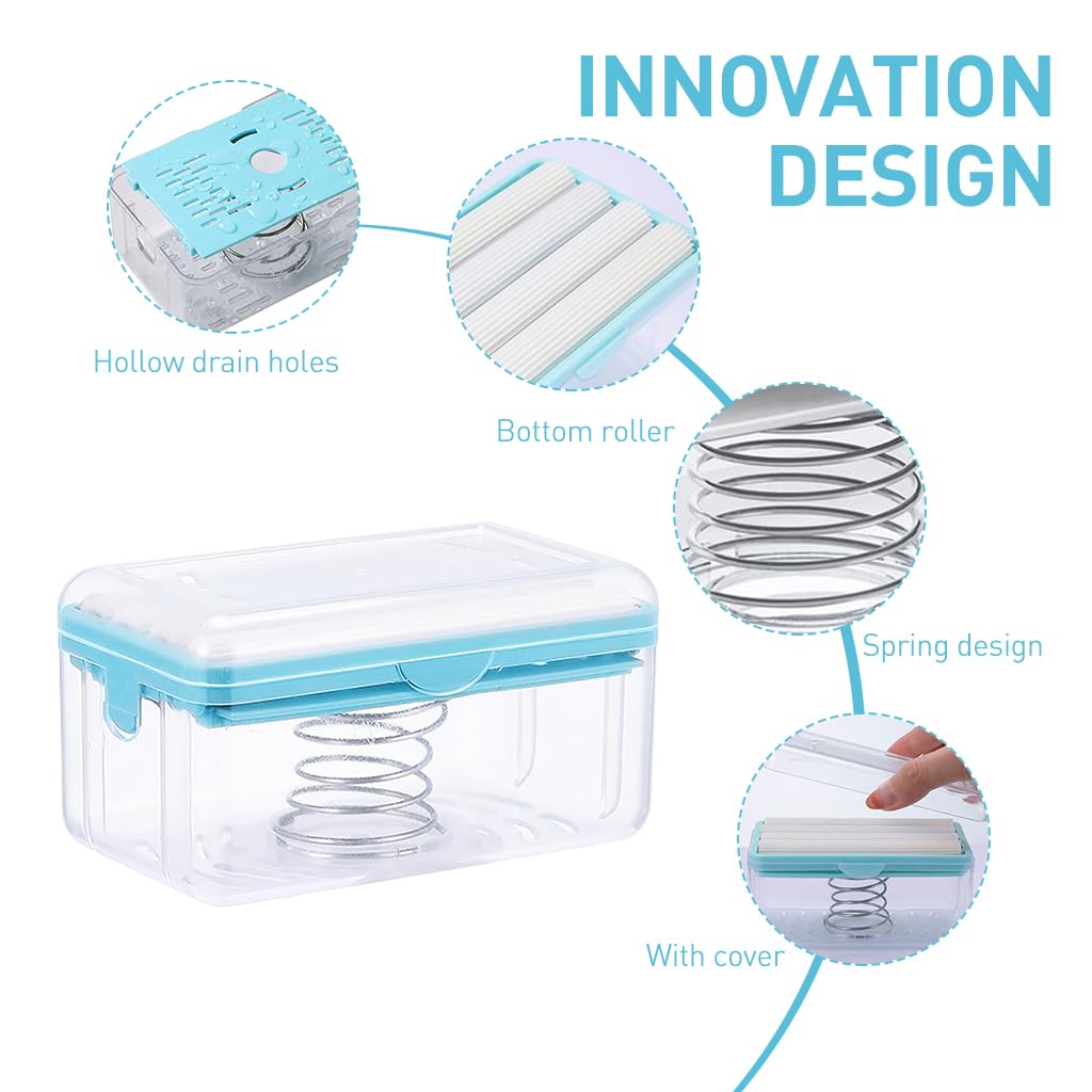 HASTHIP Mesh Soap Box 2 Pcs for Laundry and Bath featuring 4 Rolling Bar Case | PP Material 12.2x7.2x6.7 cm