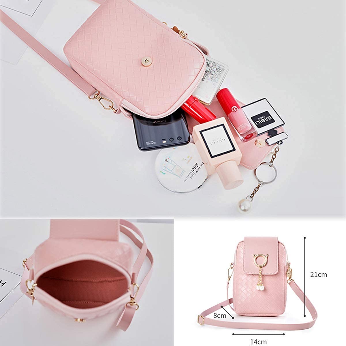 PALAY  Small Cross Body Bag, Multifunction 3 Layer Mini Crossbody Shoulder Bag Phone Purse Armband with Headphone Port for Teens Girls Ladies Women (Multi-color4)