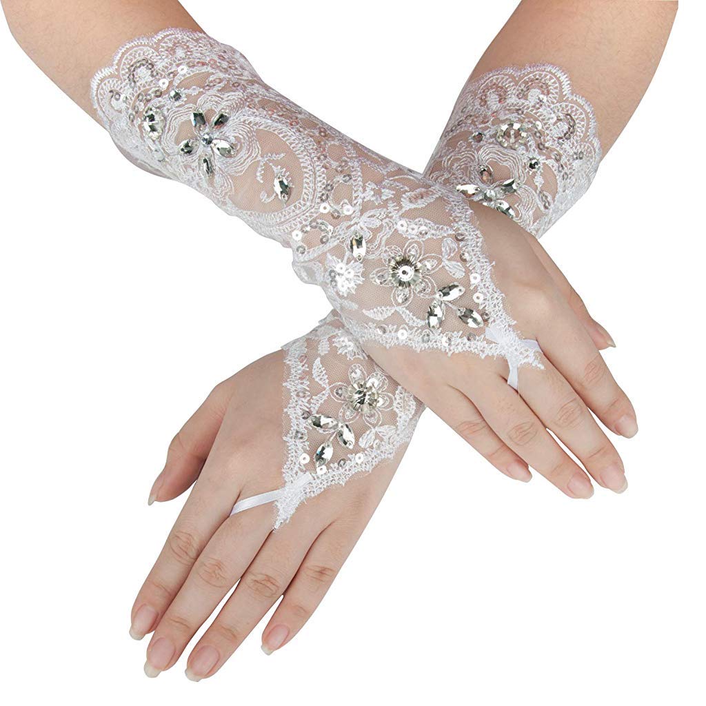 PALAY  Unisex Fingerless Wrist Length Lace Gloves