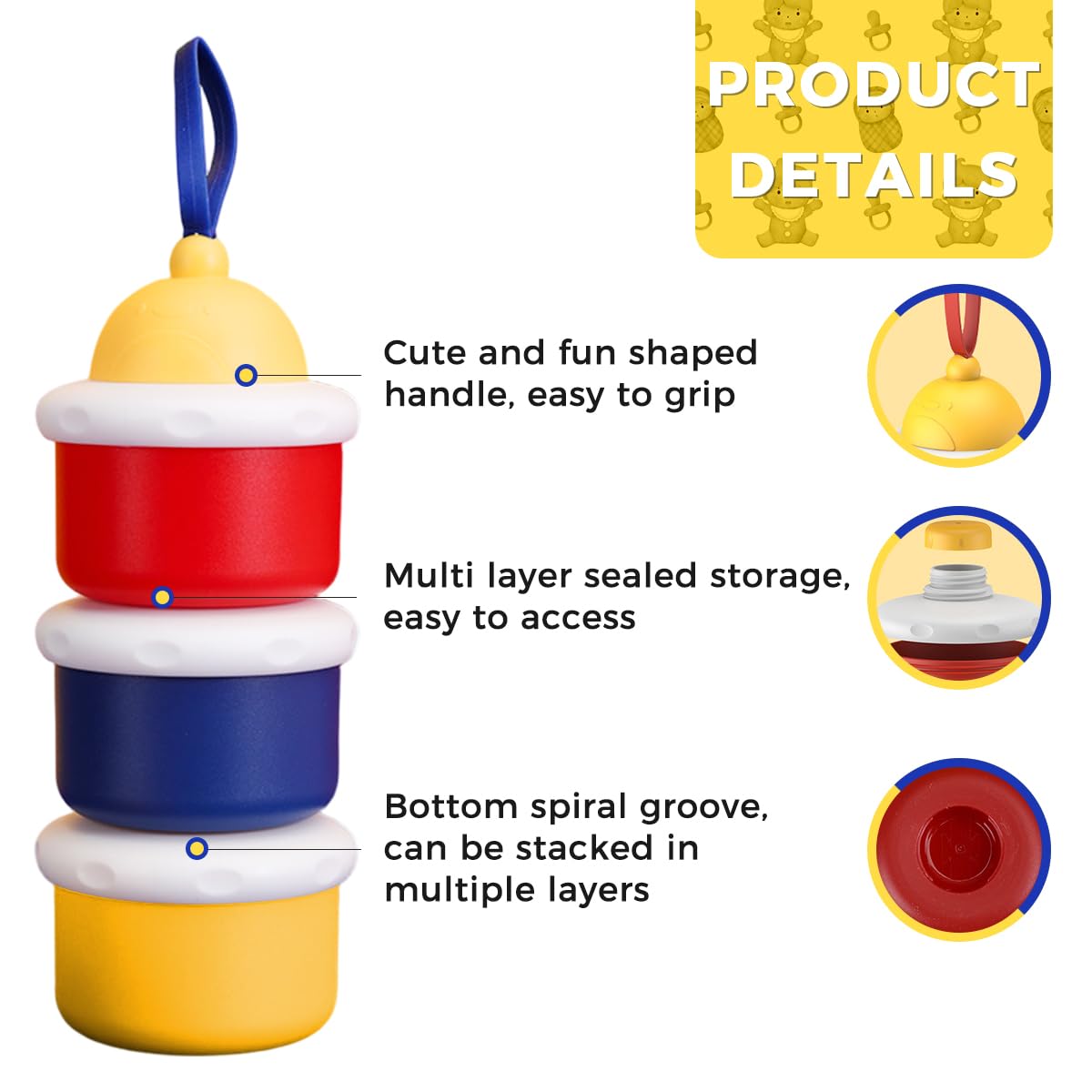 SNOWIE SOFT Baby Formula Containers Set for Travel with Pour Nozzle & Seal Cap | 3pcs 50g Food Grade PP Stackable Dispensers
