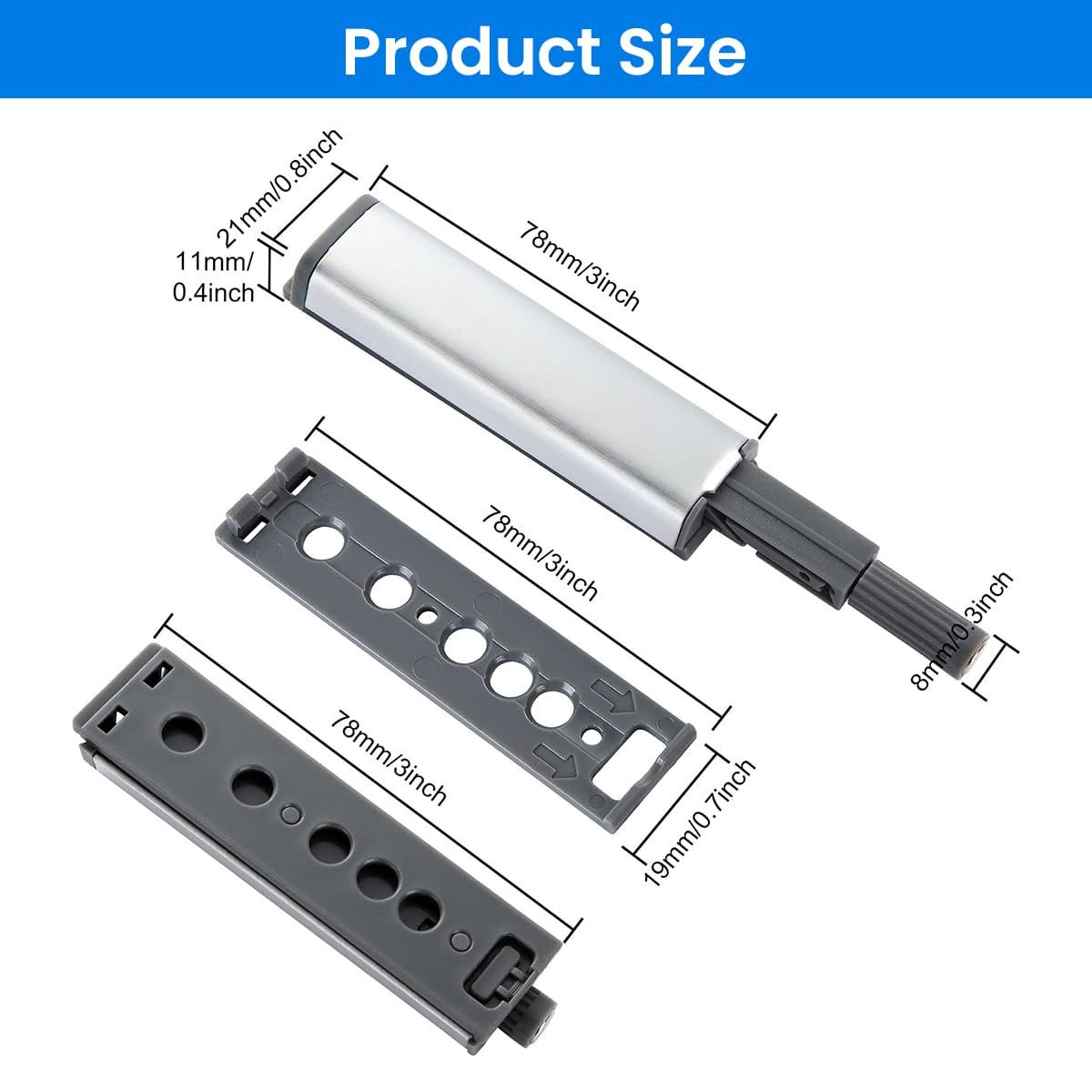 Serplex Soft Touch Latches for Handleless Furniture featuring Spring Loaded Push Mechanism | Stainless Steel Pack of 4