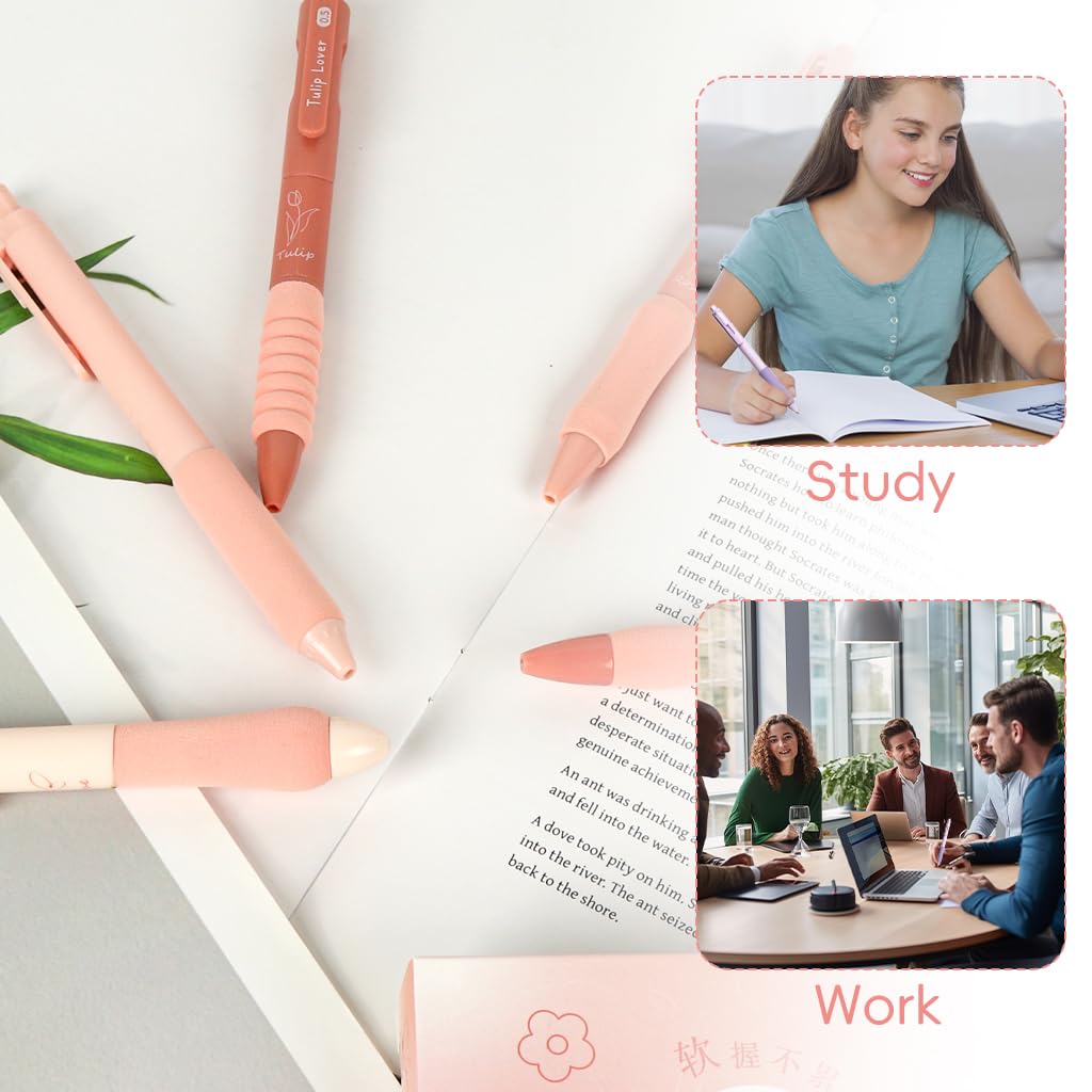 Zibuyu Click Pens for Students with Cushion Foam Grips 5 Pcs Black Ink | Smooth Writing