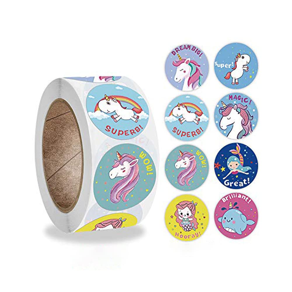 HASTHIP® Carton Unicorn Stickers Roll Unicorn Labels Stickers Round Self Adhesive Envelopes Tag Seals Decals for Gift Packing Unicorn Themed Party Favor, DIY Crafts Decor Stickers, One Roll