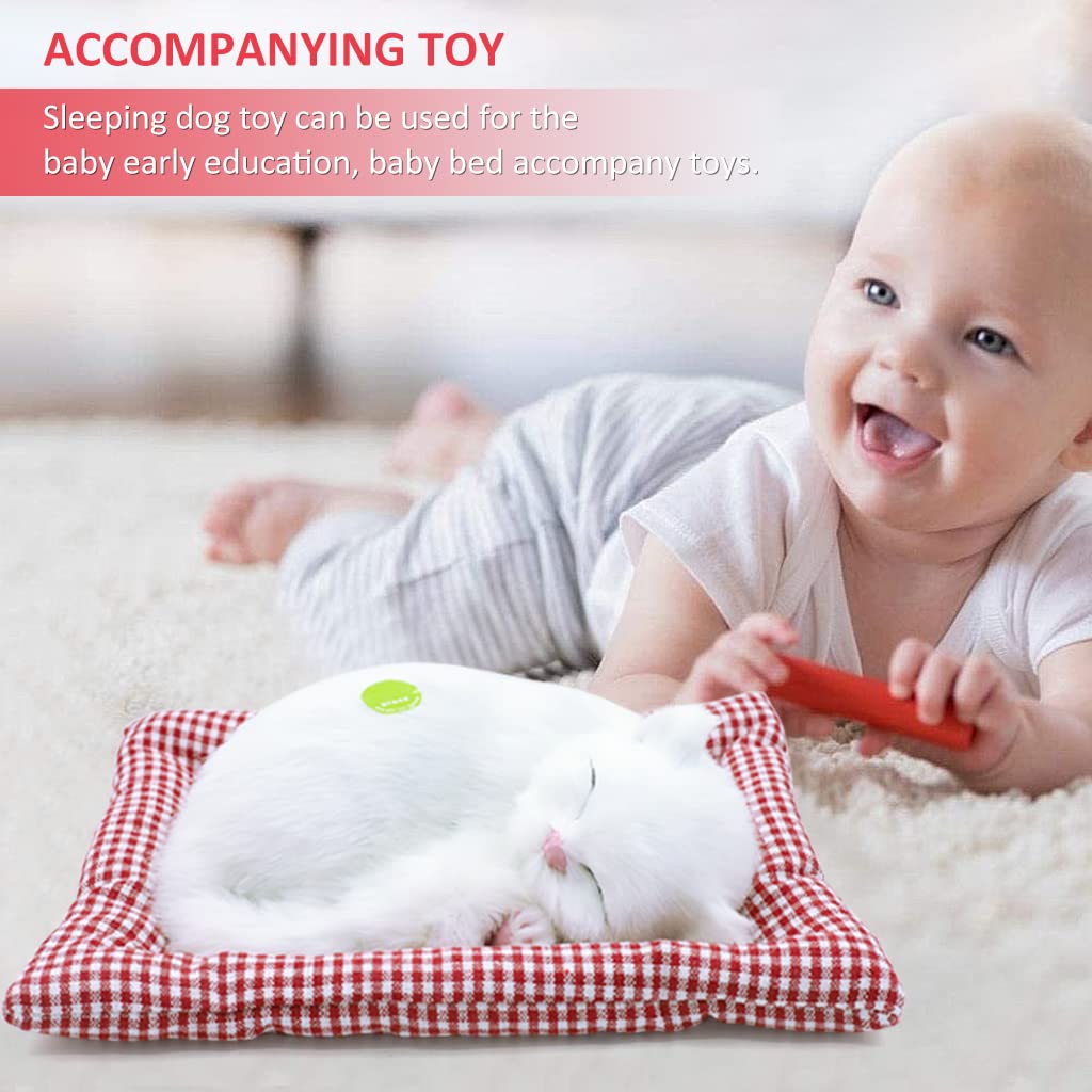 PATPAT® Sleeping Cat Toy, Car Soft Toys, Stuffed Toys Cute Simulation Doll Collection Stuffed Puppy Animals Toy with Mat, Kid Toy for Vehicle, White (25*20cm