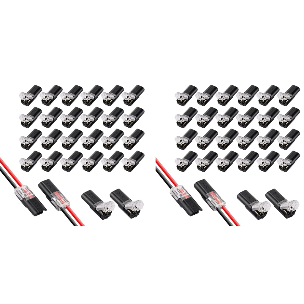 Serplex 2 Pin Cable Connector for 18 24AWG Wires with Locking Buckle | 48PCS Push Type Terminals