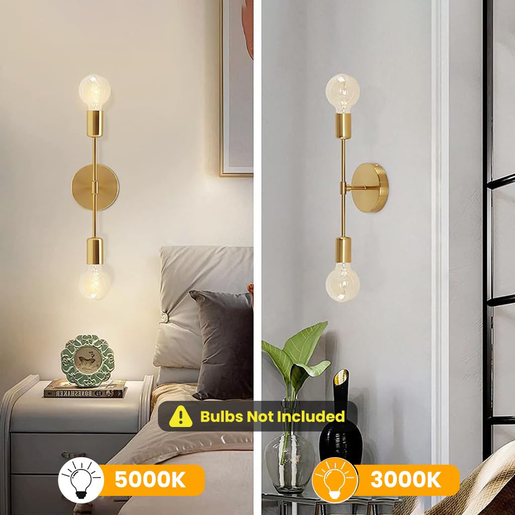 ELEPHANTBOAT Wall Light for Home Decoration with Dual Head Design and Golden Metal Finish | 13.4 in Retro Lamp for Living Room and Bedroom