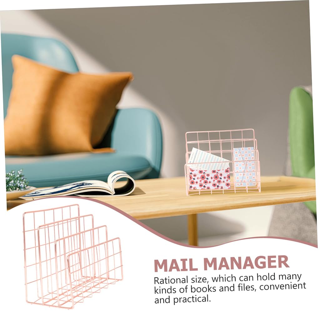 ZIBUYU 3 Tier Metal Book Organizer for Desk and File Storage with Wire Design | Pink