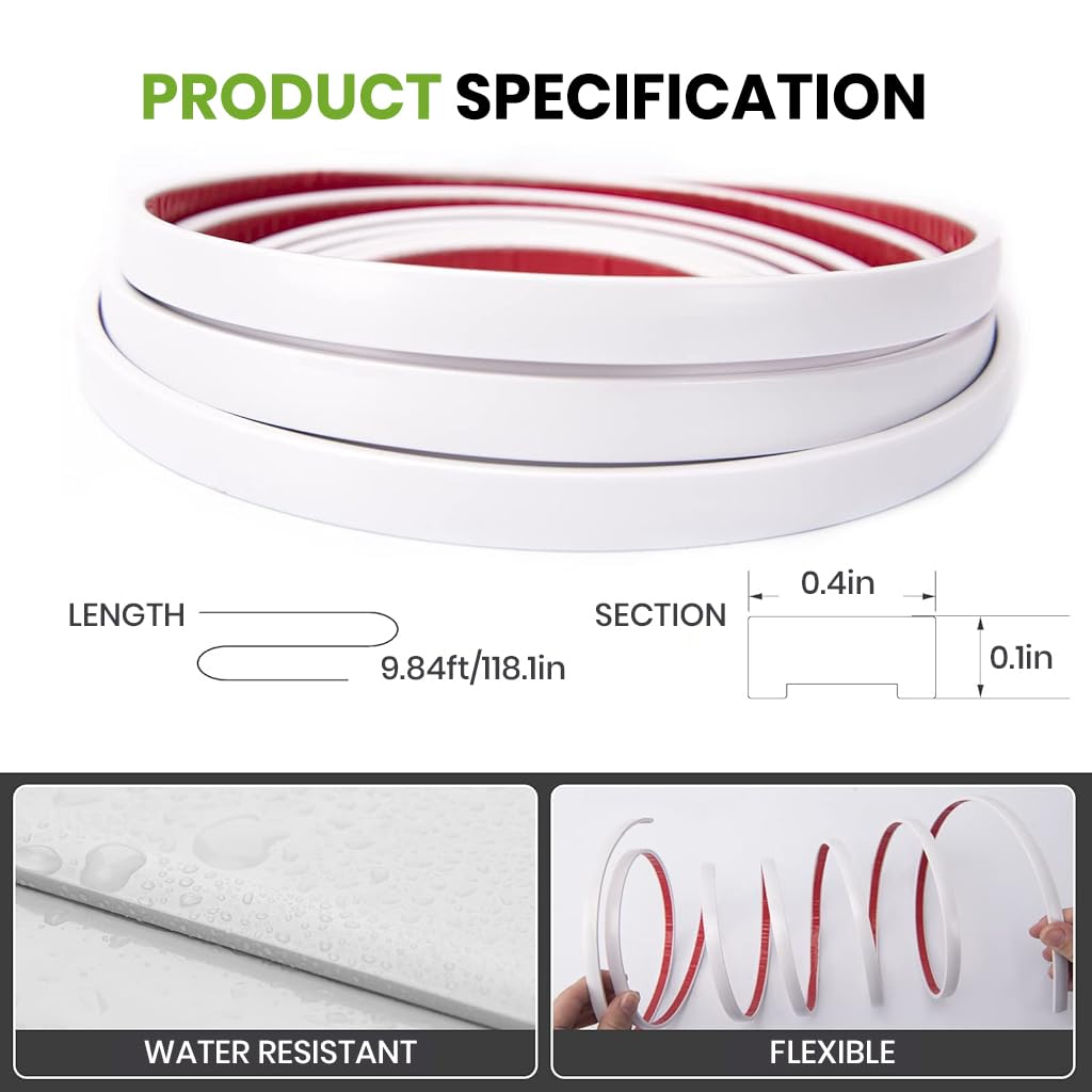 HASTHIP Peel and Stick Wall Molding for Mirror Frames and Ceilings 10Ft White Vinyl Strip featuring Self Adhesive Waterproof Design