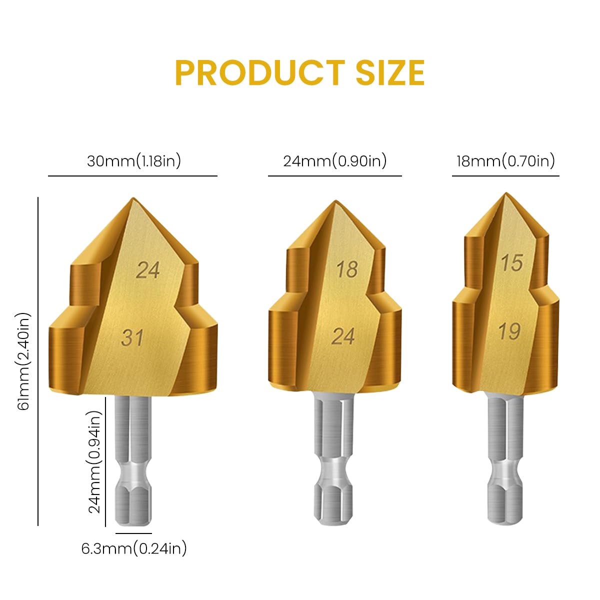 Serplex® 3Pcs PPR Lifting Drill Bit 3 Sizes Titanium Coated Steel Drill Bit 1/4 Inch Hex Shank Water Pipe Expansion Drill Puncher Hole Opener Expander For PVC, Plastic, PPR, and Rubber Tube