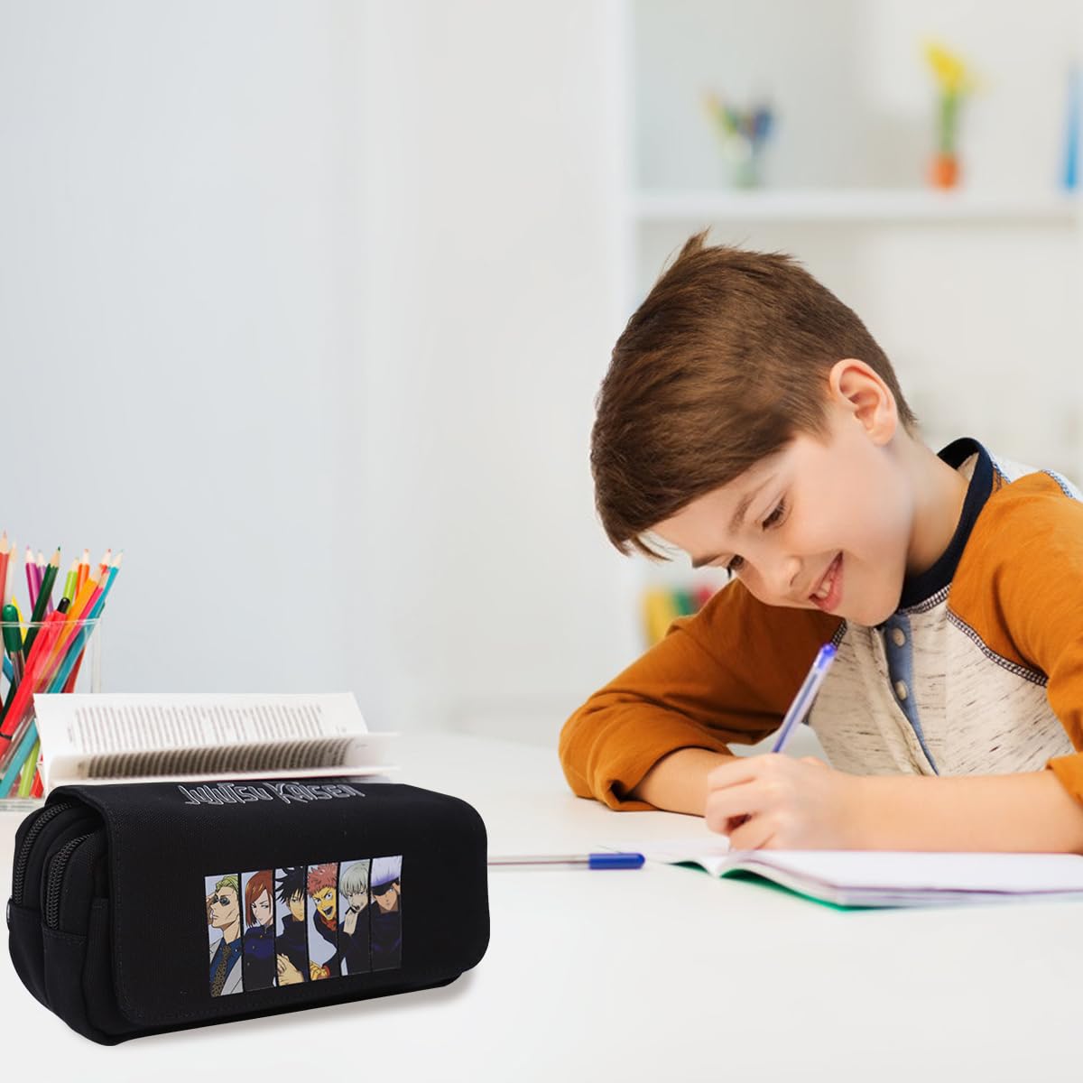 Fancyku Jujutsu Kaisen Pencil Case for Students with Double Layer 20×10×7.5cm Design | Black