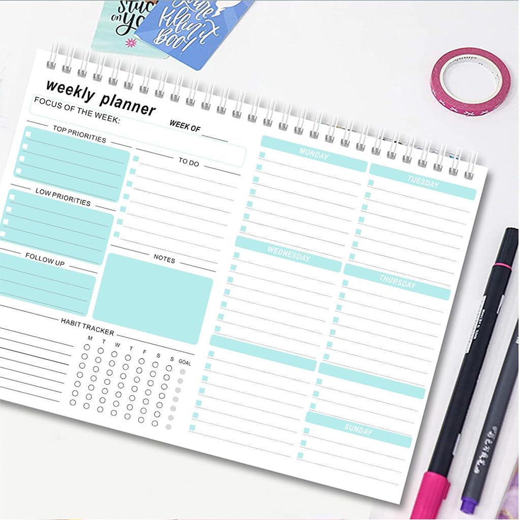 ZIBUYU Weekly Planner Notepad for Work and Study with 52 Undated Pages and Habit Tracker | Pink 8.5 x 11 Organizer