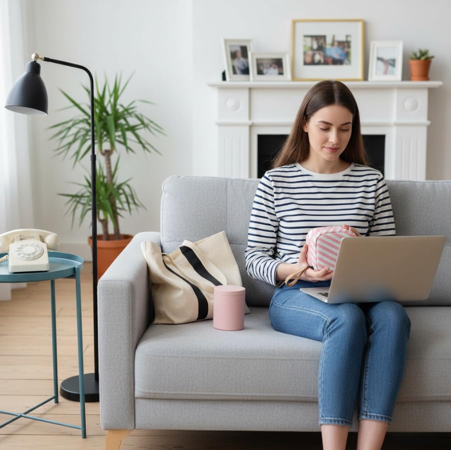 ZIBUYU Small Polyester Pouch for Travel and Cosmetics featuring Smooth Zipper | Pink Stripes 5 cm